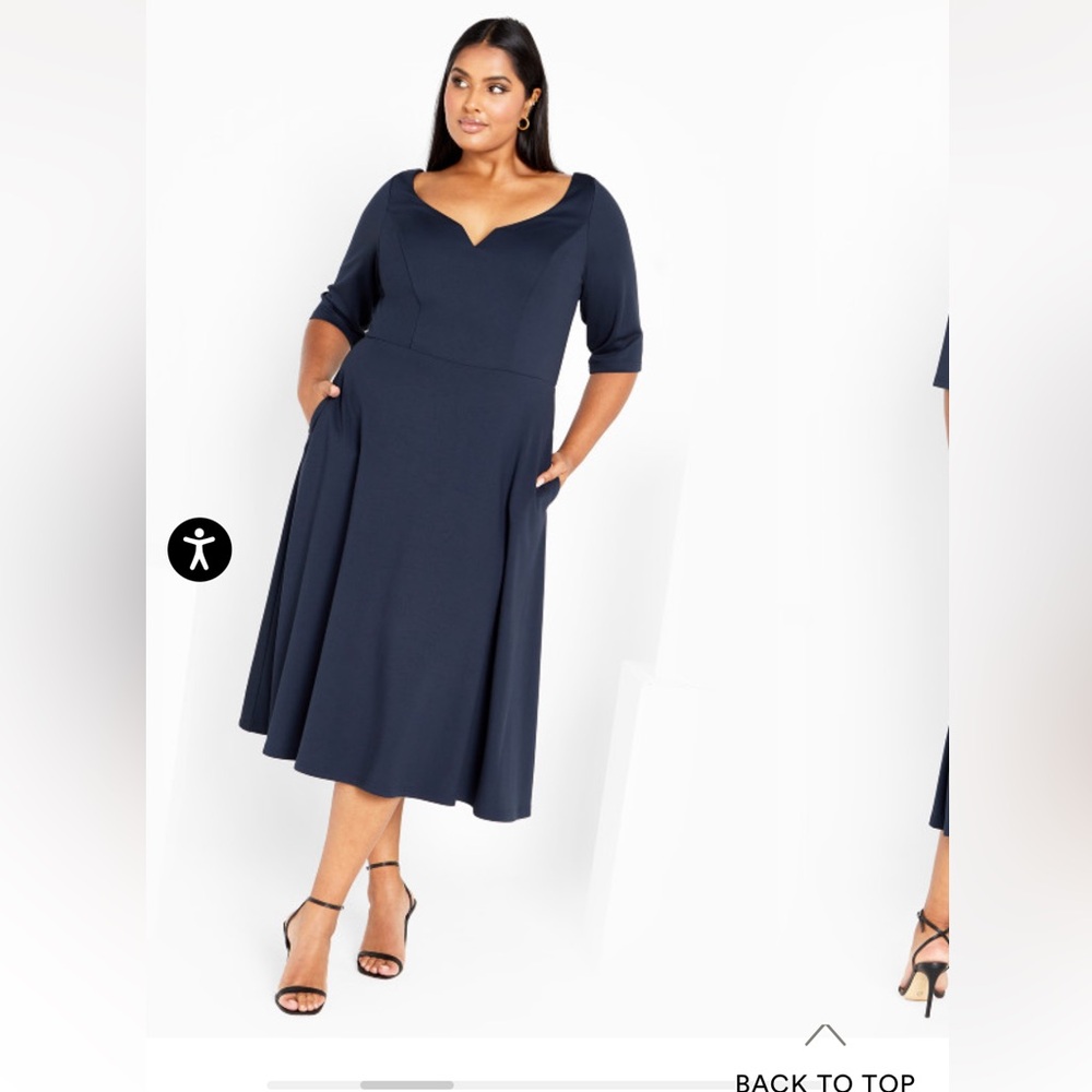 City Chic size medium (18) Cute Girl Elbow Sleeve Dress - navy has pockets